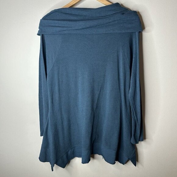 Soft Surroundings Top Womens XLP Blue Cowl Neck Lagenlook Bohemian Asymmetrical - Picture 9 of 11